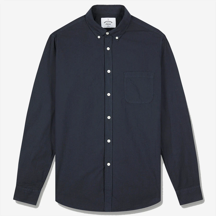 Portuguese Flannel Atlantico Seersucker Long-Sleeve Shirt - Navy