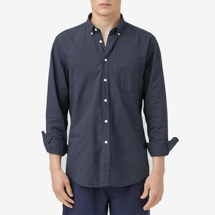 Portuguese Flannel Atlantico Seersucker Long-Sleeve Shirt - Navy - Image 4