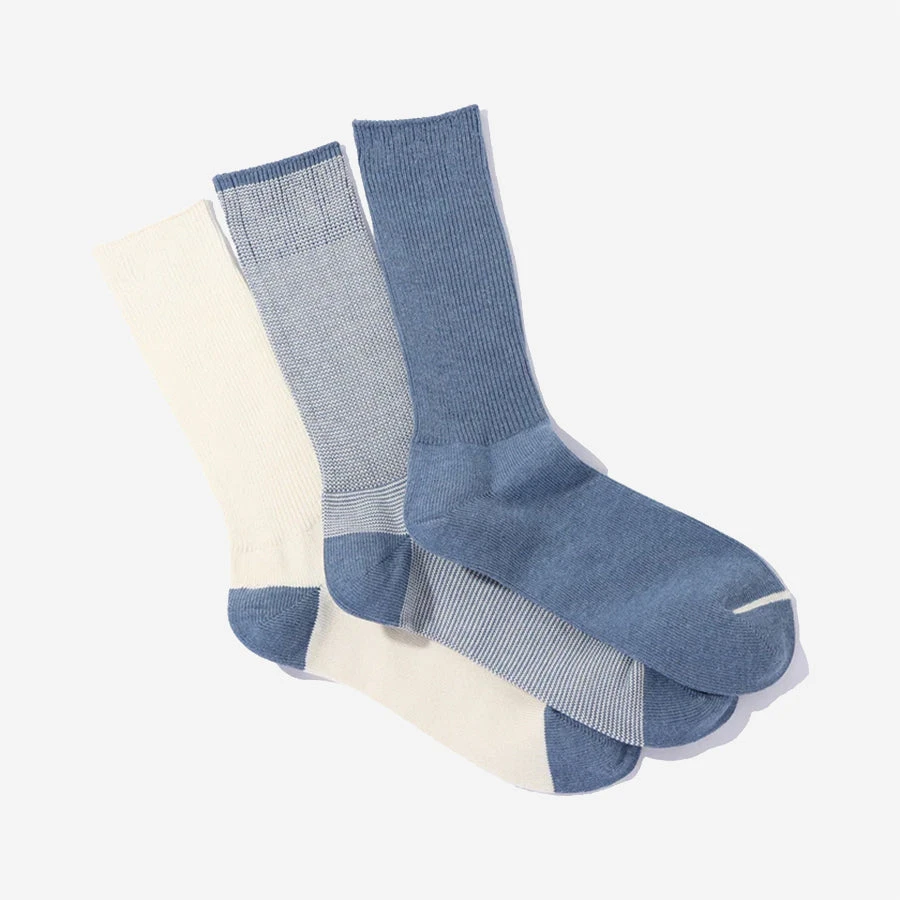 Anonymous Ism American Rib 3-Pack Crew Socks - Indigo