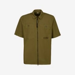 CP COMPANY Cotton Rip-Stop Zipped Shirt - Bronze Green