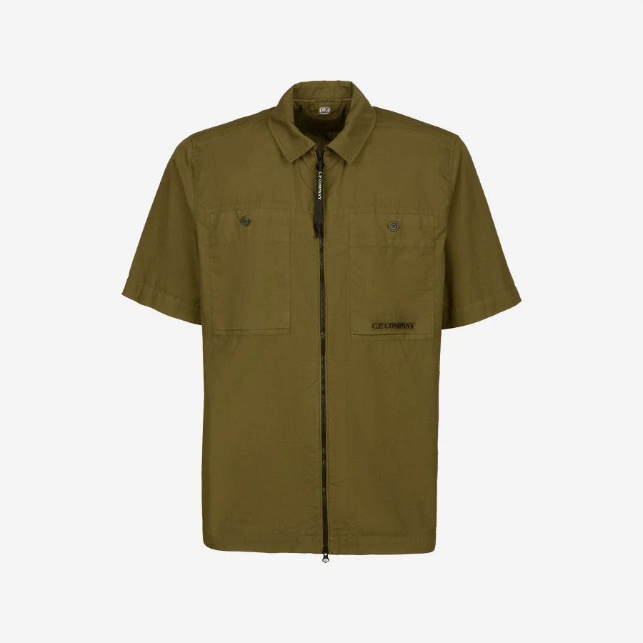 CP COMPANY Cotton Rip-Stop Zipped Shirt - Bronze Green