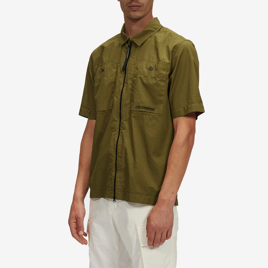 CP COMPANY Cotton Rip-Stop Zipped Shirt - Bronze Green - Image 2