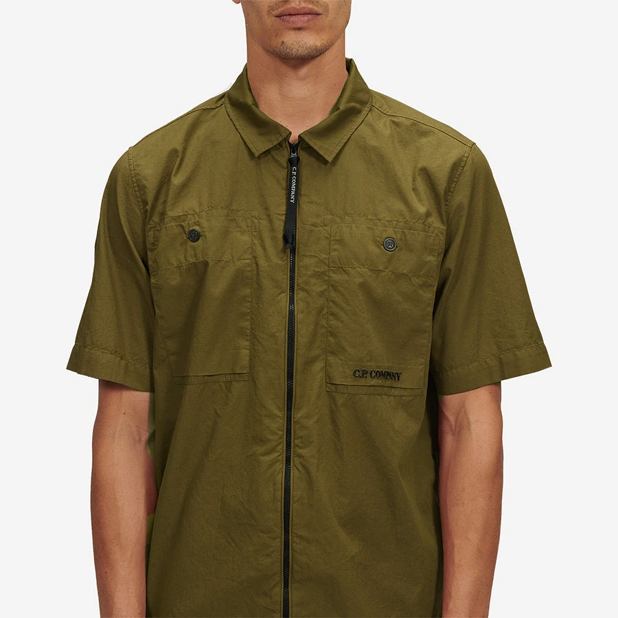 CP COMPANY Cotton Rip-Stop Zipped Shirt - Bronze Green - Image 5