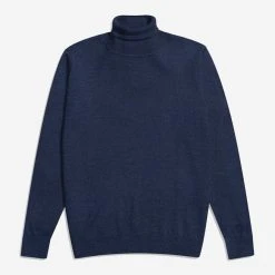 Far Afield Finlay Merino Wool Roll Neck Sweater - Navy