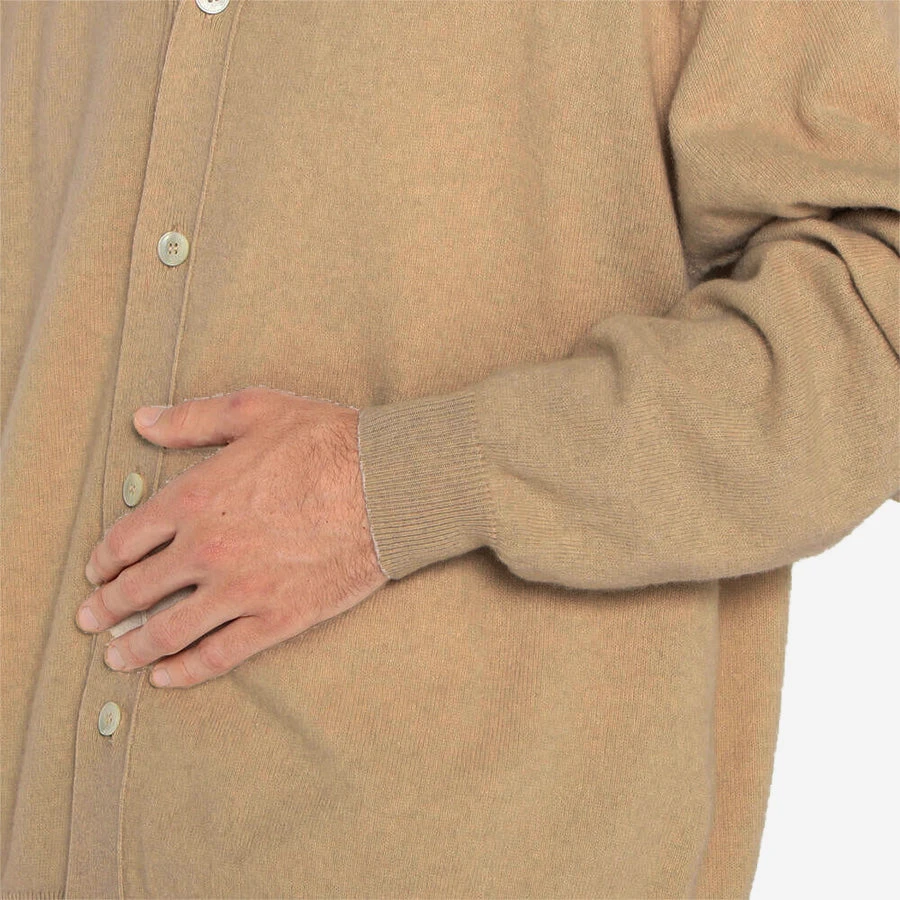 Danton Lambswool V-Neck Knit Cardigan - Camel - Image 7