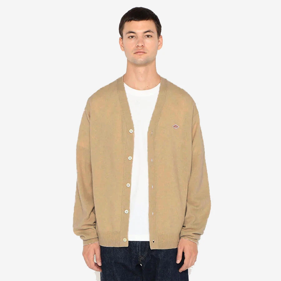 Danton Lambswool V-Neck Knit Cardigan - Camel - Image 11