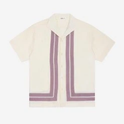 3sixteen Leisure S/S Shirt - Natural/Mauve Border Stripe Applique