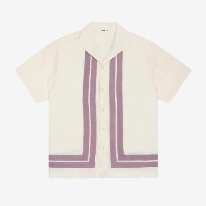 3sixteen Leisure S/S Shirt - Natural/Mauve Border Stripe Applique