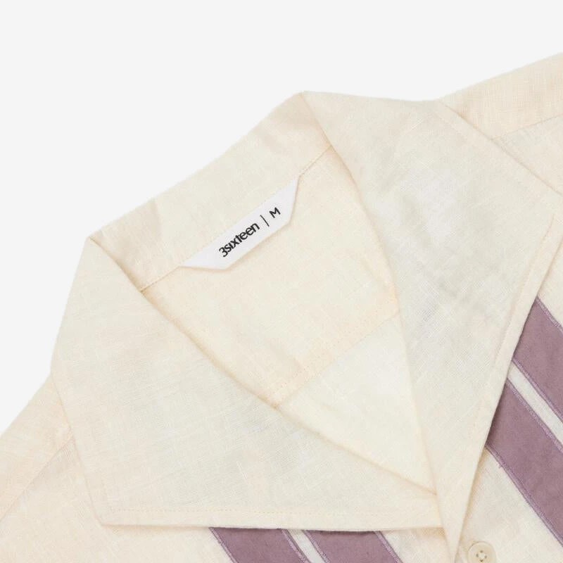 3sixteen Leisure S/S Shirt - Natural/Mauve Border Stripe Applique - Image 3