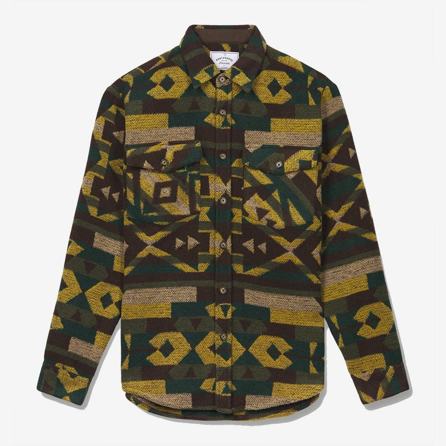 Portuguese Flannel Morpheus Abstract Wool Overshirt - Brown