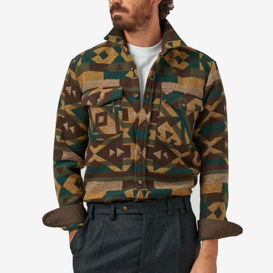 Portuguese Flannel Morpheus Abstract Wool Overshirt - Brown - Image 3