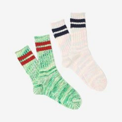 Anonymous Ism Mix Lines 2-Pack Crew Socks - Green & Oatmeal
