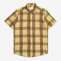 Far Afield Mod Dobby Button Down Shirt - Dried Moss/Yellow