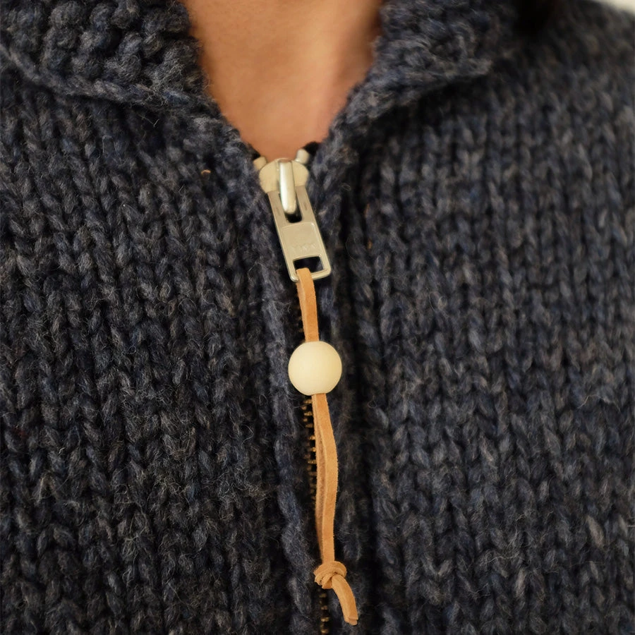 FAIZ T.S. Moto Zip Wool Knit Cowichan Sweater - Charcoal Grey - Image 5