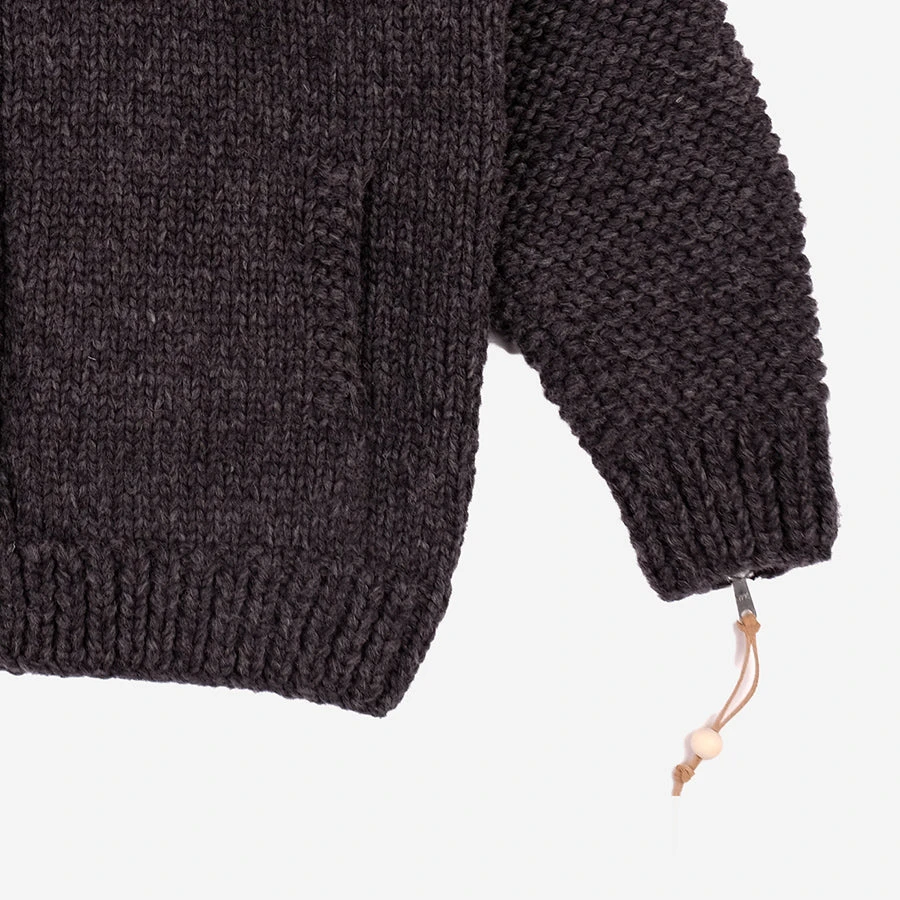 FAIZ T.S. Moto Zip Wool Knit Cowichan Sweater - Charcoal Grey - Image 3