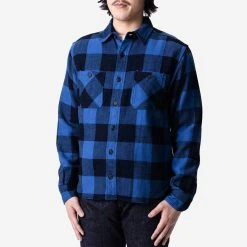 Momotaro Original Triple-Yarn Herringbone Check Shirt - Indigo