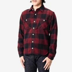 Momotaro Original Triple-Yarn Herringbone Check Shirt - Red