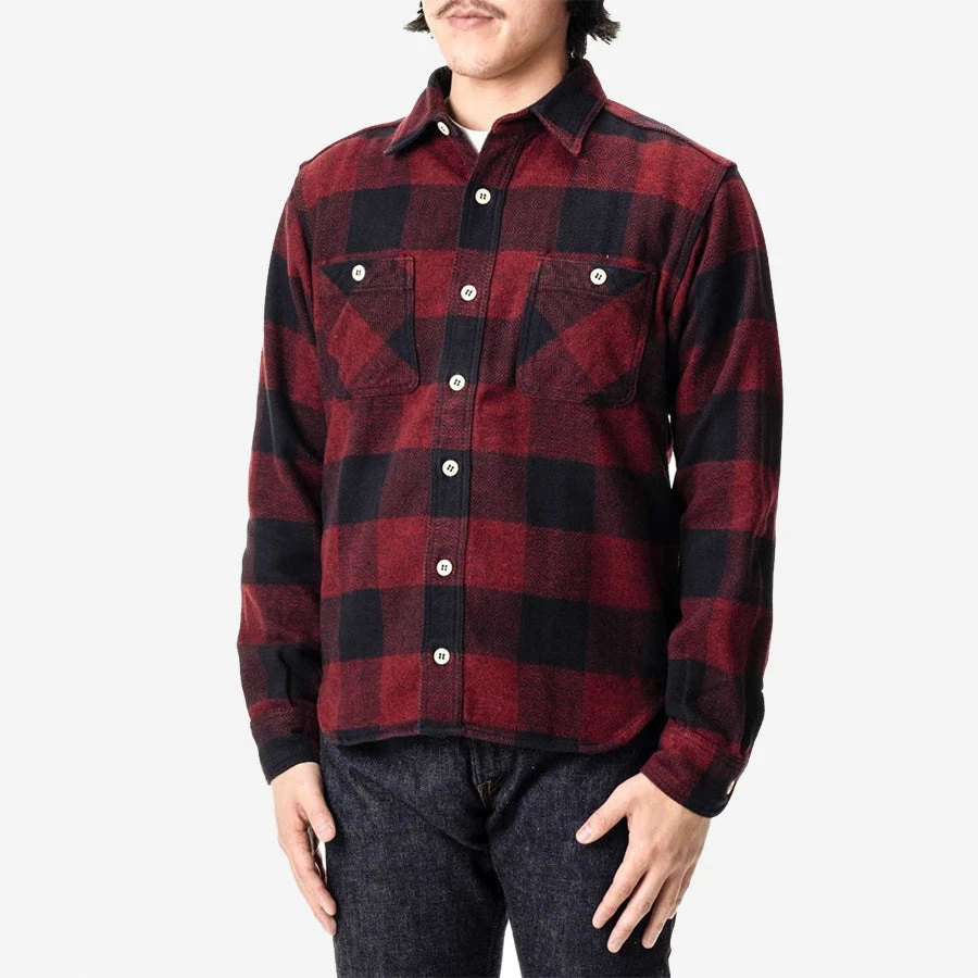 Momotaro Original Triple-Yarn Herringbone Check Shirt - Red