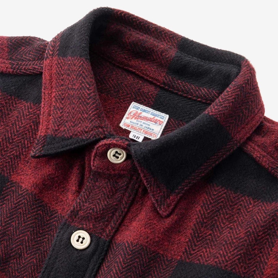 Momotaro Original Triple-Yarn Herringbone Check Shirt - Red - Image 2