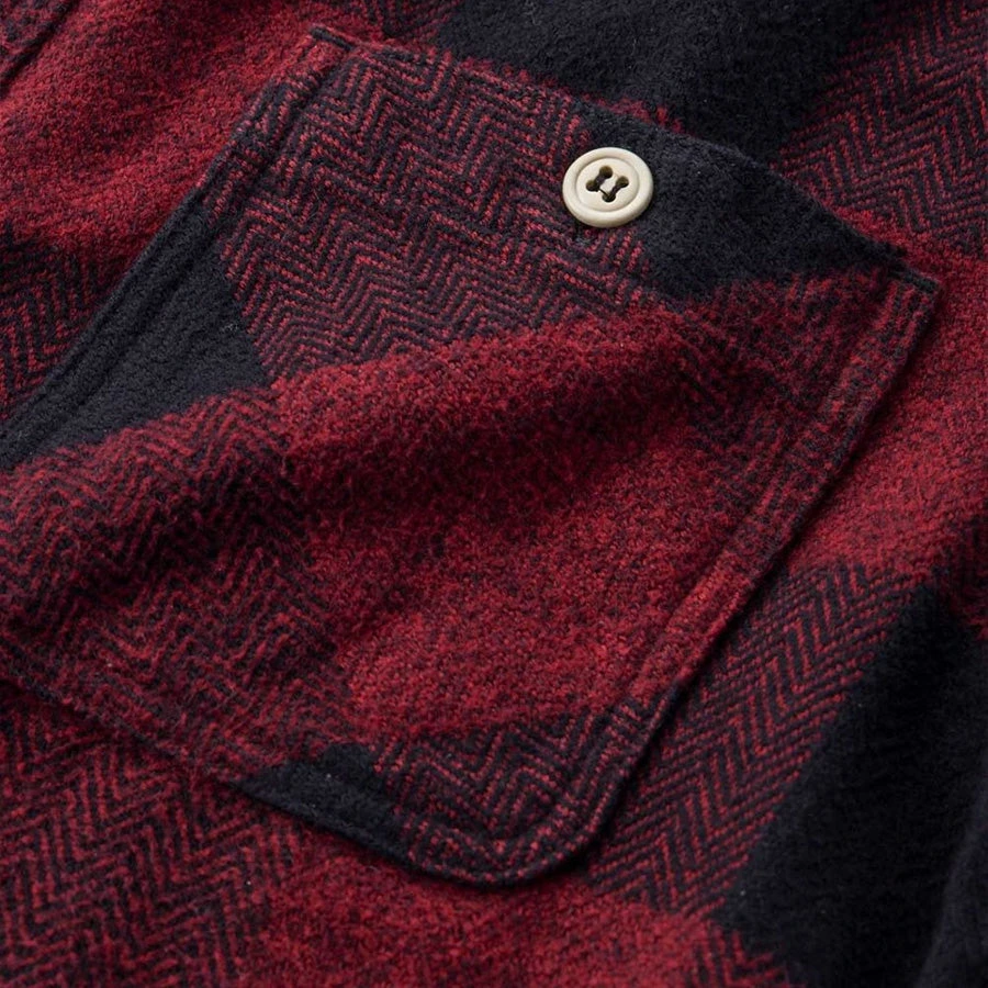 Momotaro Original Triple-Yarn Herringbone Check Shirt - Red - Image 3