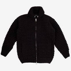 FAIZ T.S. Oxford Waffle Wool Knit Cowichan Sweater - Black
