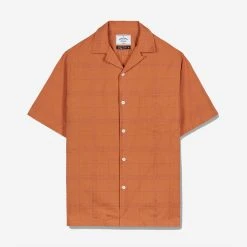 Portuguese Flannel Rail Road Short-Sleeve Vacation Shirt - Terracotta