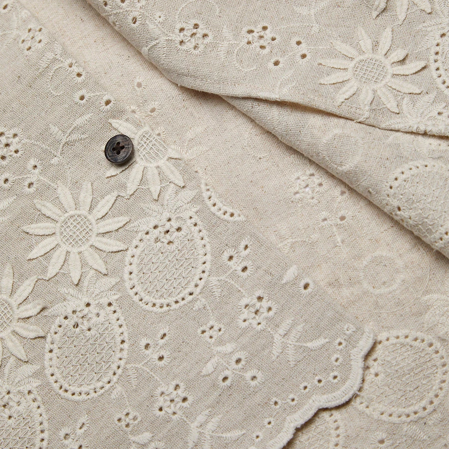 Portuguese Flannel Raw Flower Embroidery Short-Sleeve Vacation Shirt - Natural - Image 3