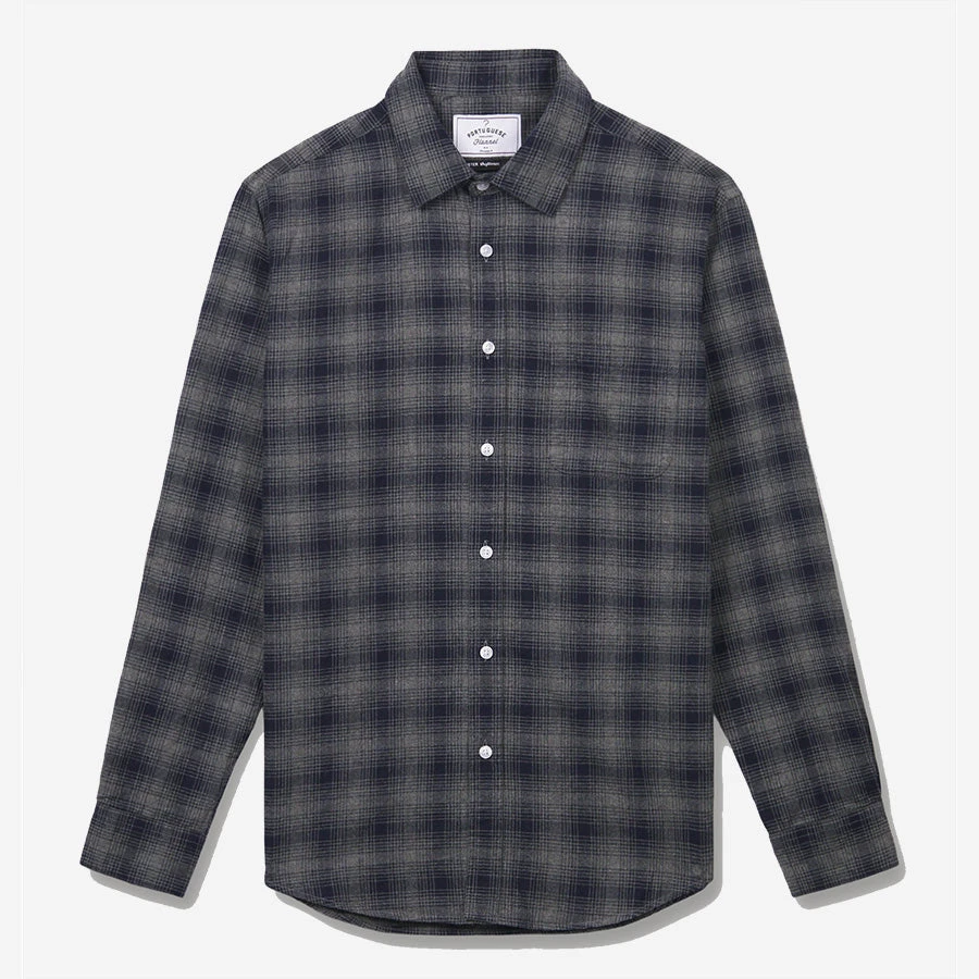 Portuguese Flannel Trinity Micro Check Flannel Shirt - Blue/Grey