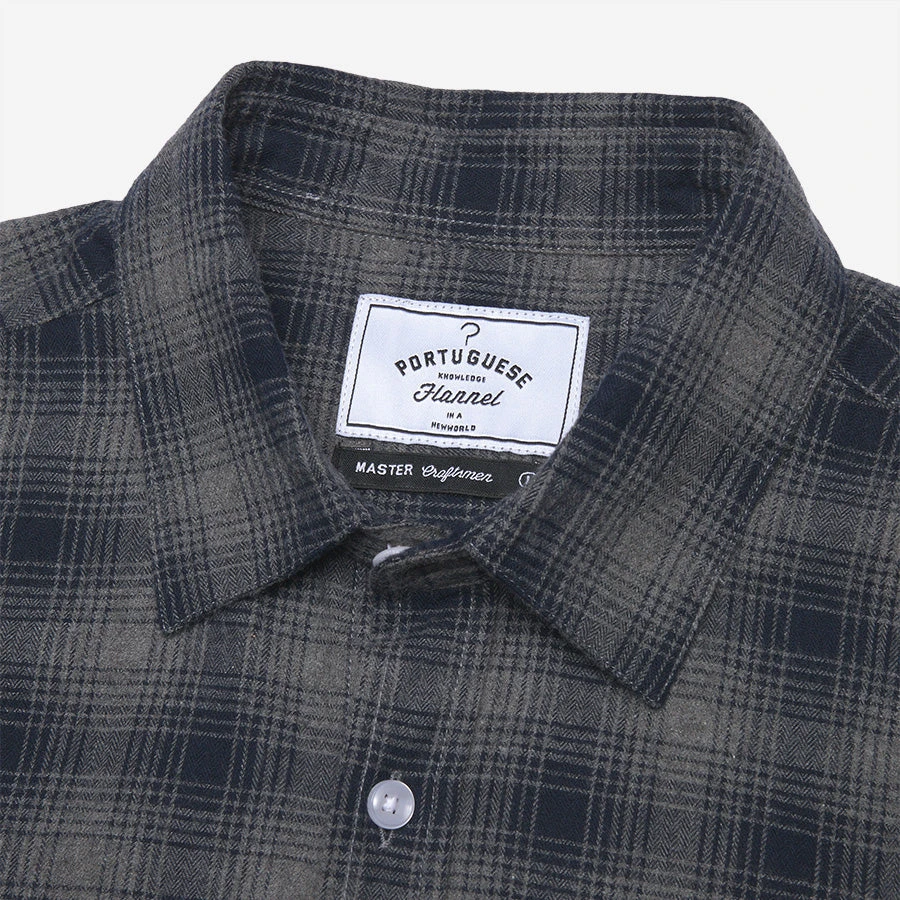 Portuguese Flannel Trinity Micro Check Flannel Shirt - Blue/Grey - Image 2
