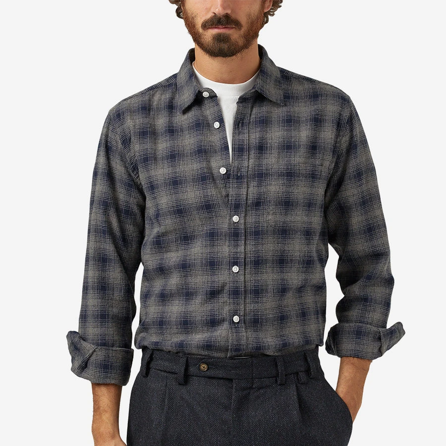Portuguese Flannel Trinity Micro Check Flannel Shirt - Blue/Grey - Image 3