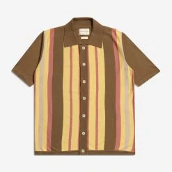 Far Afield Velzy Picchi Stripe S/S Polo Cardigan - Brown/Multi
