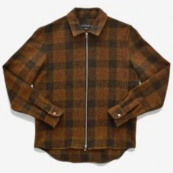 Outclass Attire Wool Zip-Up Overshirt - Brown Plaid