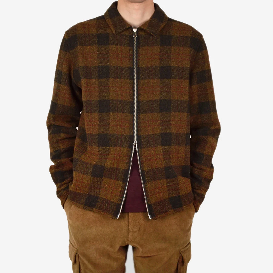 Outclass Attire Wool Zip-Up Overshirt - Brown Plaid - Image 6