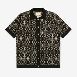 Far Afield Zigger Tenteo S/S Polo Cardigan - Meteorite Black